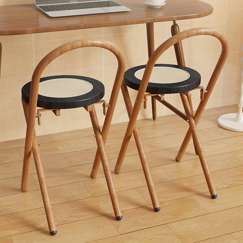 Silla de comedor plegable sin respaldo con respaldo de hierro de madera de ratán redonda japonesa tradicional para comedor 
