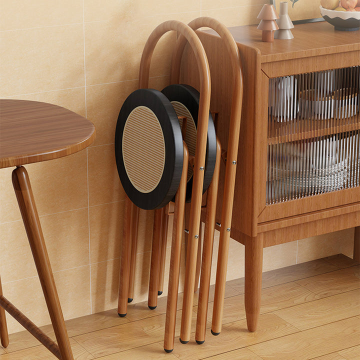 Silla de comedor plegable sin respaldo con respaldo de hierro de madera de ratán redonda japonesa tradicional para comedor 