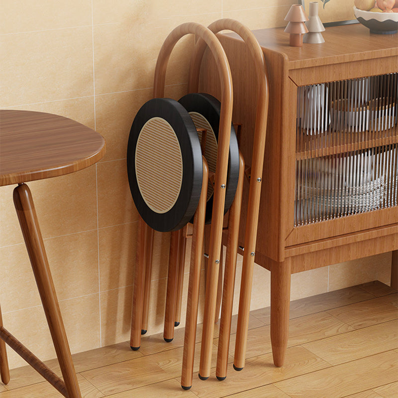 Silla de comedor plegable sin respaldo con respaldo de hierro de madera de ratán redonda japonesa tradicional para comedor 