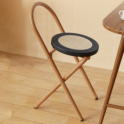 Silla de comedor plegable sin respaldo con respaldo de hierro de madera de ratán redonda japonesa tradicional para comedor 
