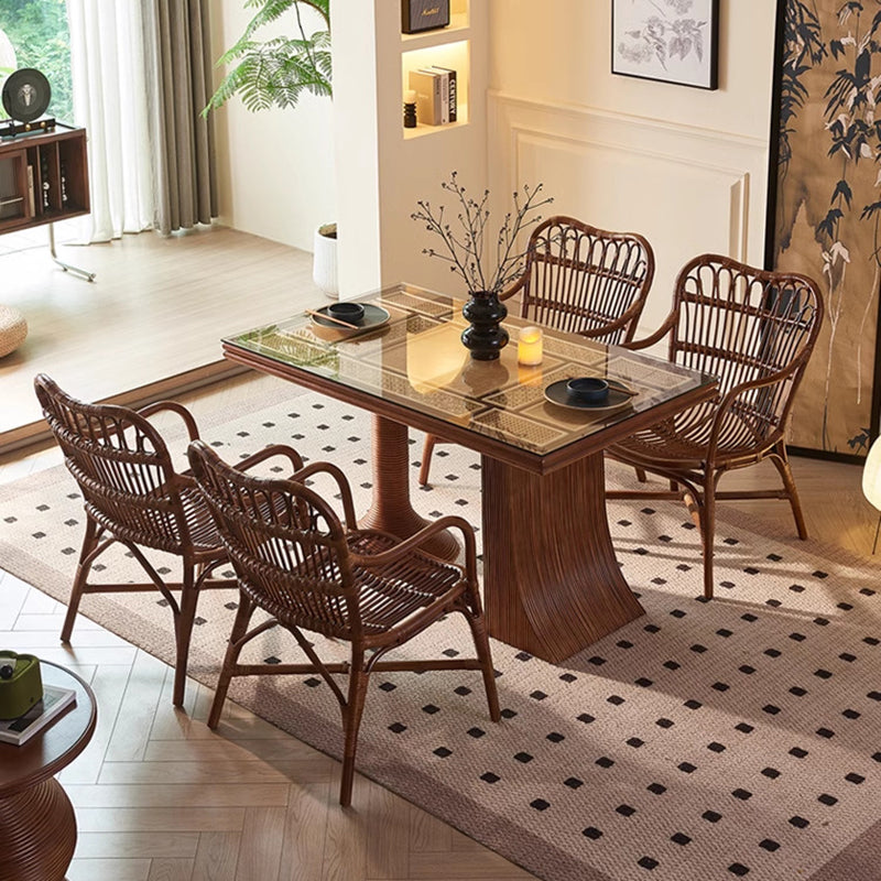 Zeitgenössischer Boho Quadratischer Rattan-Webstuhl Asche Akzentstuhl Rückenlehne Armlehne Für Esszimmer 