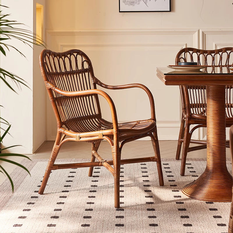 Zeitgenössischer Boho Quadratischer Rattan-Webstuhl Asche Akzentstuhl Rückenlehne Armlehne Für Esszimmer 