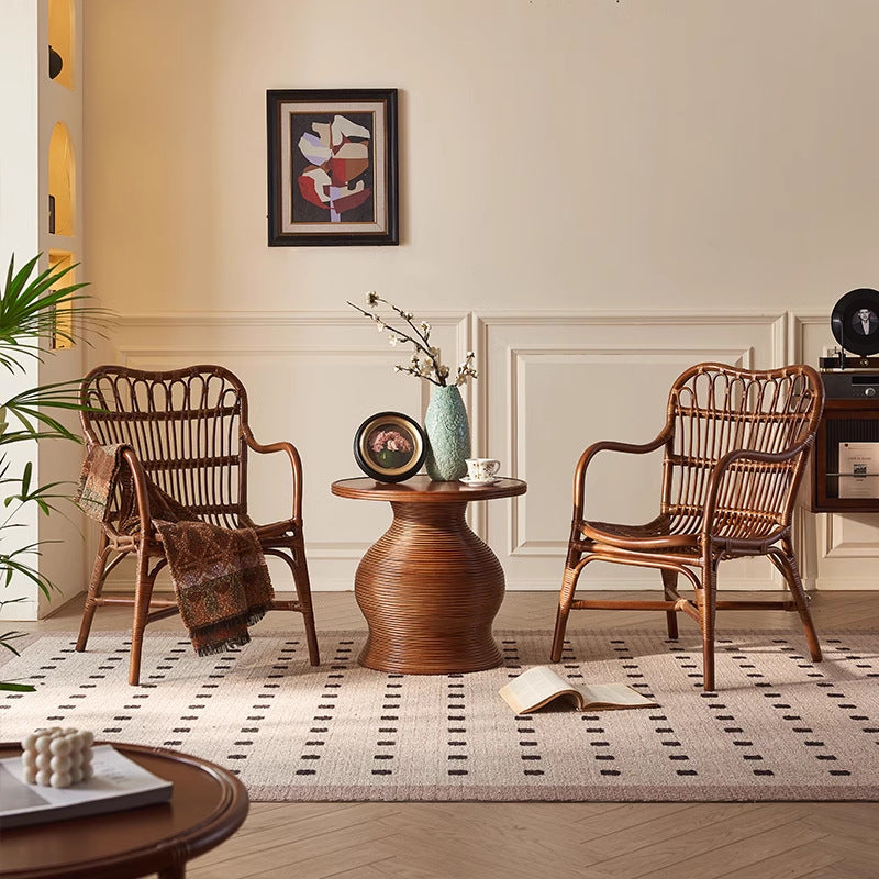 Zeitgenössischer Boho Quadratischer Rattan-Webstuhl Asche Akzentstuhl Rückenlehne Armlehne Für Esszimmer 