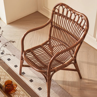 Zeitgenössischer Boho Quadratischer Rattan-Webstuhl Asche Akzentstuhl Rückenlehne Armlehne Für Esszimmer 