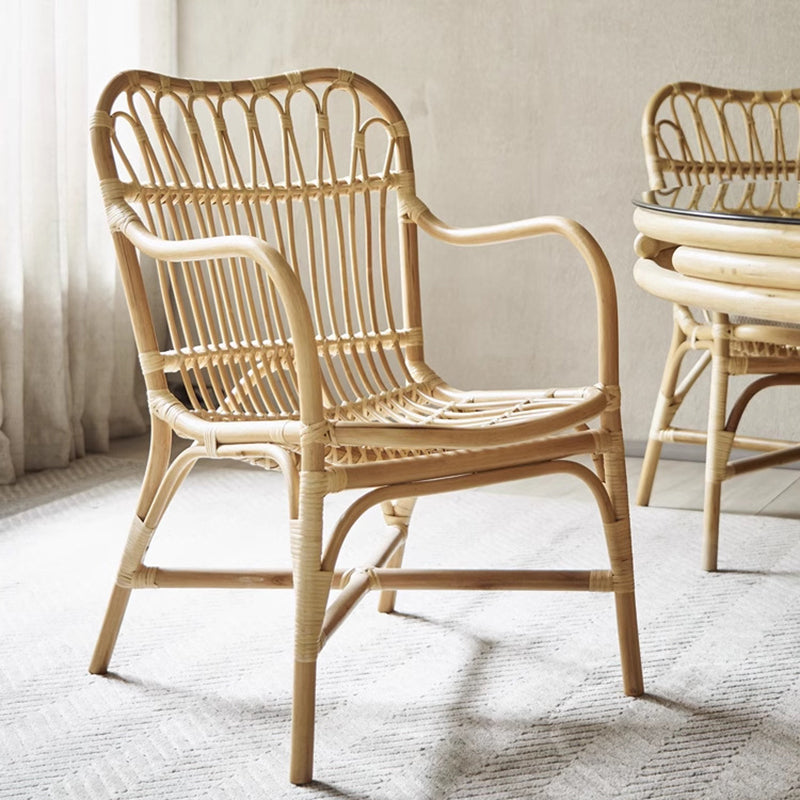 Zeitgenössischer Boho Quadratischer Rattan-Webstuhl Asche Akzentstuhl Rückenlehne Armlehne Für Esszimmer 