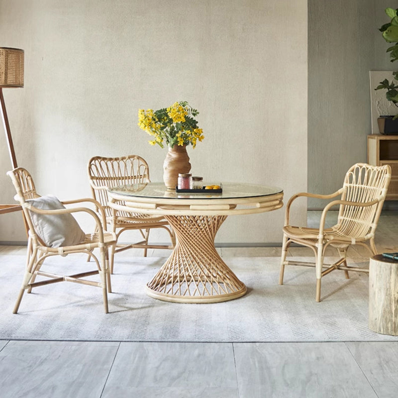 Zeitgenössischer Boho Quadratischer Rattan-Webstuhl Asche Akzentstuhl Rückenlehne Armlehne Für Esszimmer 