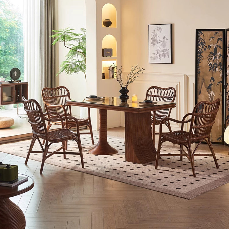 Zeitgenössischer Boho Quadratischer Rattan-Webstuhl Asche Akzentstuhl Rückenlehne Armlehne Für Esszimmer 