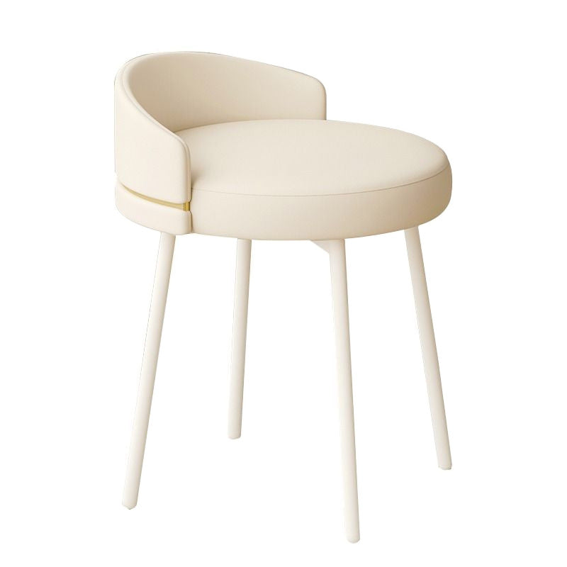 Tabouret de coiffeuse sans accoudoirs avec dossier arc rond nordique contemporain en fer, cuir, coton et lin pour chambre 