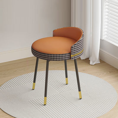 Tabouret de coiffeuse sans accoudoirs avec dossier arc rond nordique contemporain en fer, cuir, coton et lin pour chambre 