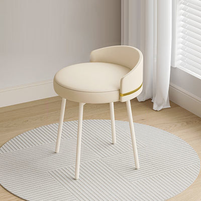Tabouret de coiffeuse sans accoudoirs avec dossier arc rond nordique contemporain en fer, cuir, coton et lin pour chambre 