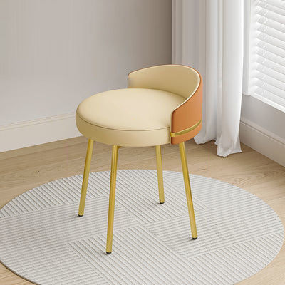 Tabouret de coiffeuse sans accoudoirs avec dossier arc rond nordique contemporain en fer, cuir, coton et lin pour chambre 