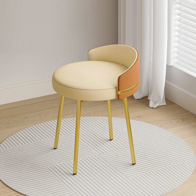 Tabouret de coiffeuse sans accoudoirs avec dossier arc rond nordique contemporain en fer, cuir, coton et lin pour chambre 