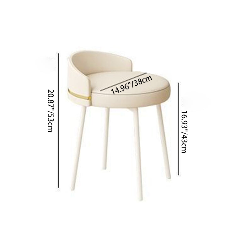 Tabouret de coiffeuse sans accoudoirs avec dossier arc rond nordique contemporain en fer, cuir, coton et lin pour chambre 
