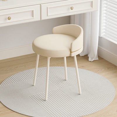 Tabouret de coiffeuse sans accoudoirs avec dossier arc rond nordique contemporain en fer, cuir, coton et lin pour chambre 