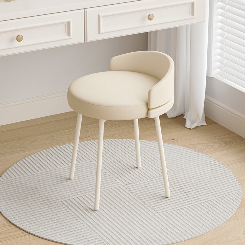 Tabouret de coiffeuse sans accoudoirs avec dossier arc rond nordique contemporain en fer, cuir, coton et lin pour chambre 