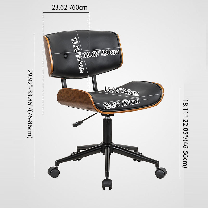 Contemporánea Silla de Escritorio Giratoria Cuadrada de Cuero y Madera Maciza Respaldo Sin Brazos Para Estudio 
