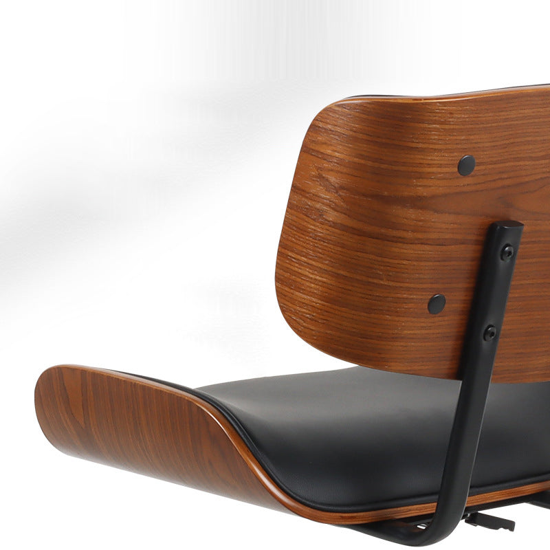Contemporánea Silla de Escritorio Giratoria Cuadrada de Cuero y Madera Maciza Respaldo Sin Brazos Para Estudio 