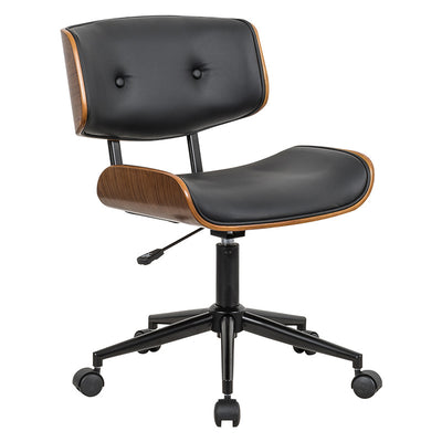 Contemporánea Silla de Escritorio Giratoria Cuadrada de Cuero y Madera Maciza Respaldo Sin Brazos Para Estudio 