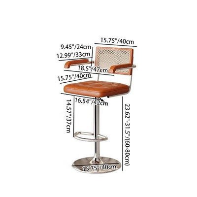 Tabouret de bar contemporain en cuir carré nordique en rotin PP en acier inoxydable avec dossier et accoudoirs pour salle à manger 