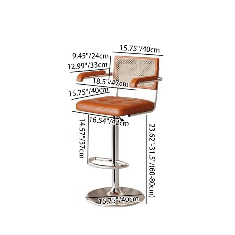 Tabouret de bar contemporain en cuir carré nordique en rotin PP en acier inoxydable avec dossier et accoudoirs pour salle à manger 