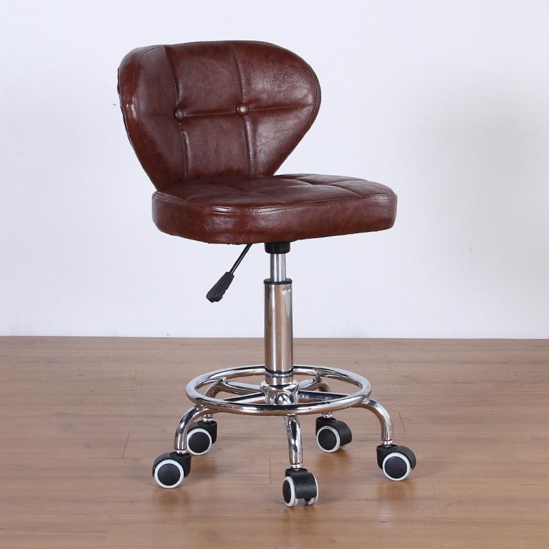 Chaise de bureau pivotante contemporaine nordique en cuir carré avec dossier en bois et acier sans accoudoirs pour étude 