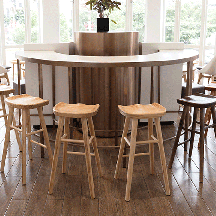 Contemporary Nordic Concave Square Full Pine Bar Stool Backless Armless For Dining Room