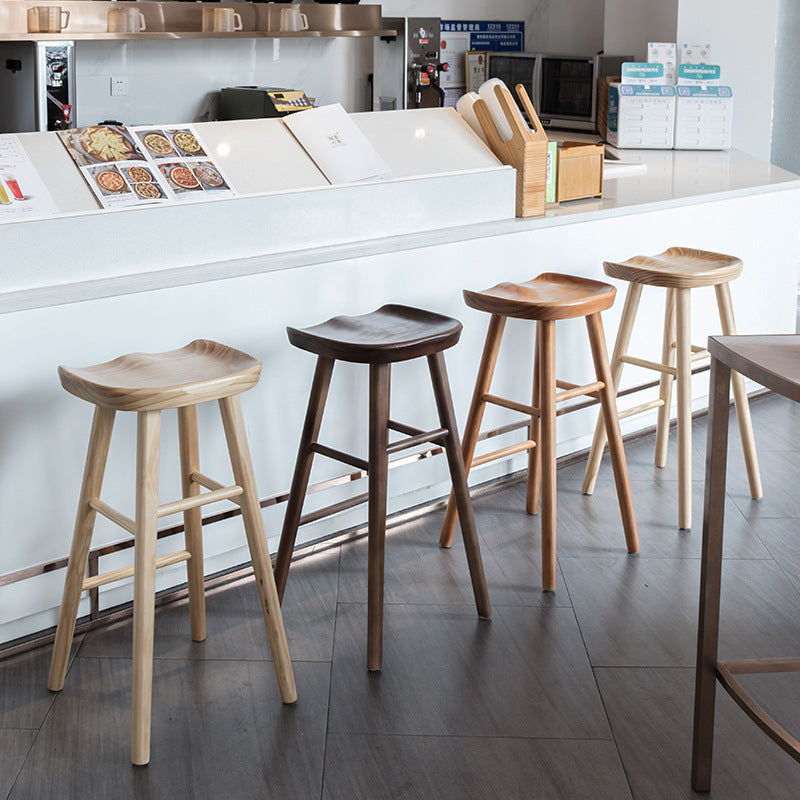 Contemporary Nordic Concave Square Full Pine Bar Stool Backless Armless For Dining Room