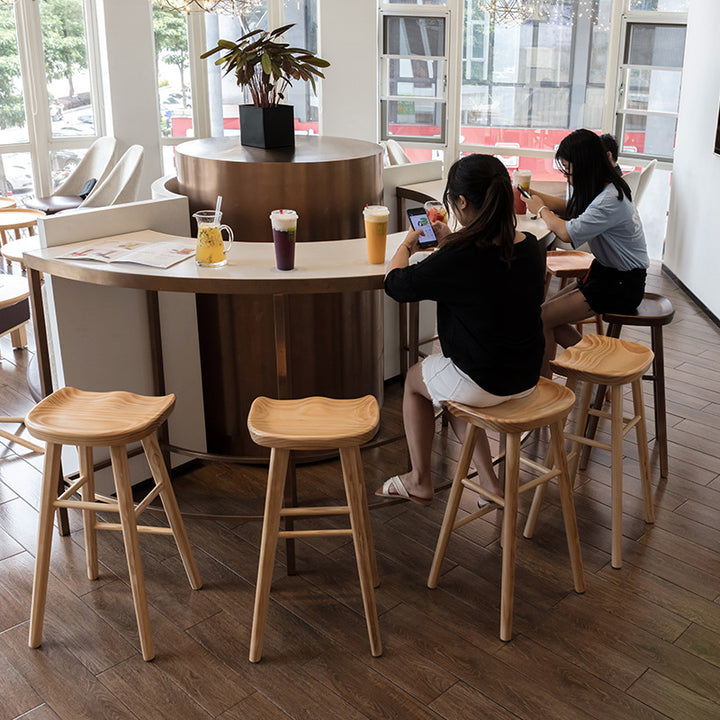 Contemporary Nordic Concave Square Full Pine Bar Stool Backless Armless For Dining Room