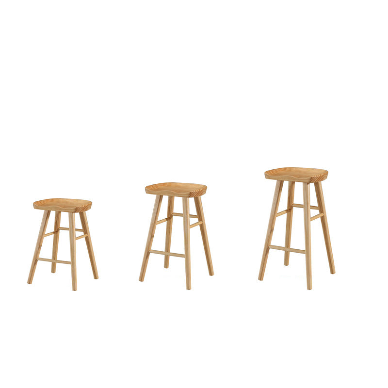 Contemporary Nordic Concave Square Full Pine Bar Stool Backless Armless For Dining Room