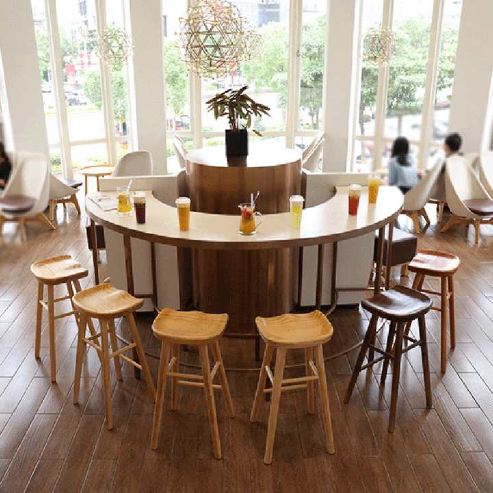 Contemporary Nordic Concave Square Full Pine Bar Stool Backless Armless For Dining Room
