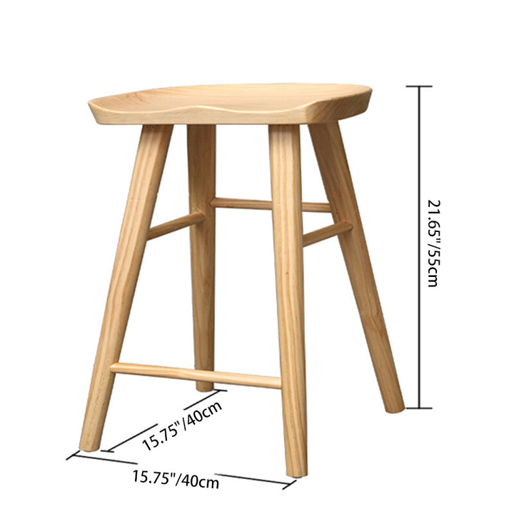 Contemporary Nordic Concave Square Full Pine Bar Stool Backless Armless For Dining Room