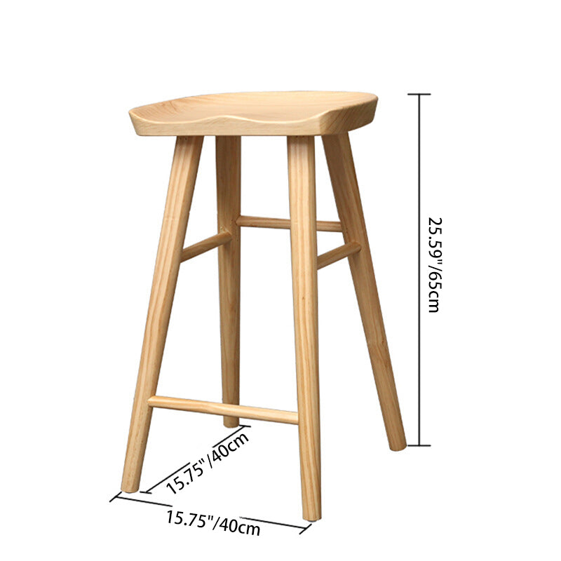 Contemporary Nordic Concave Square Full Pine Bar Stool Backless Armless For Dining Room