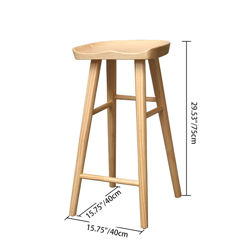 Contemporary Nordic Concave Square Full Pine Bar Stool Backless Armless For Dining Room