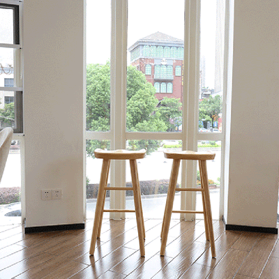 Tabouret de bar contemporain nordique carré concave en bois massif plein sans dossier ni accoudoirs pour salle à manger 