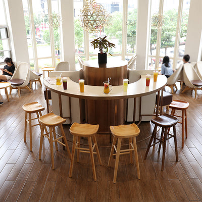 Tabouret de bar contemporain nordique carré concave en bois massif plein sans dossier ni accoudoirs pour salle à manger 