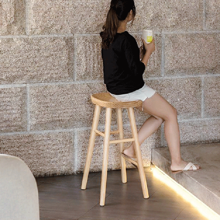 Contemporary Nordic Concave Square Full Pine Bar Stool Backless Armless For Dining Room
