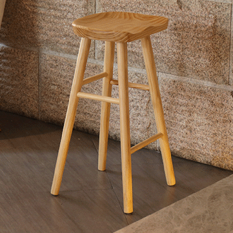 Contemporary Nordic Concave Square Full Pine Bar Stool Backless Armless For Dining Room