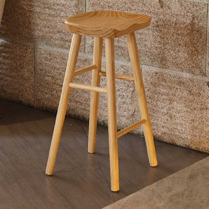 Contemporary Nordic Concave Square Full Pine Bar Stool Backless Armless For Dining Room
