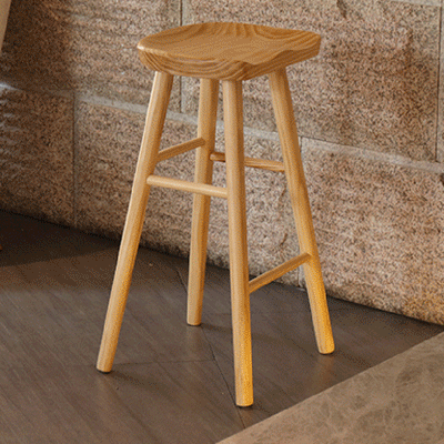 Tabouret de bar contemporain nordique carré concave en bois massif plein sans dossier ni accoudoirs pour salle à manger 