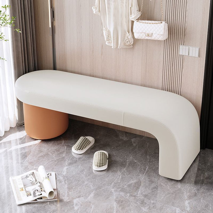Contemporary Nordic Rectangle Cylinder Faux Leather Pine Backless Armless Bench For Entryways