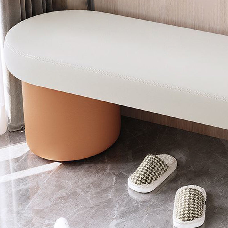 Contemporary Nordic Rectangle Cylinder Faux Leather Pine Backless Armless Bench For Entryways
