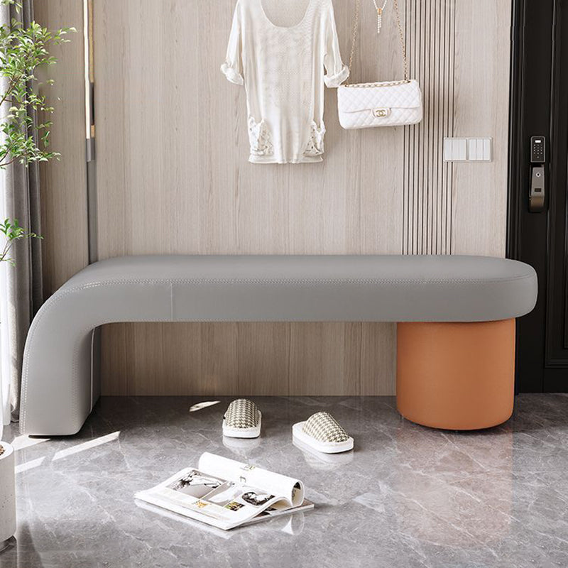 Contemporary Nordic Rectangle Cylinder Faux Leather Pine Backless Armless Bench For Entryways