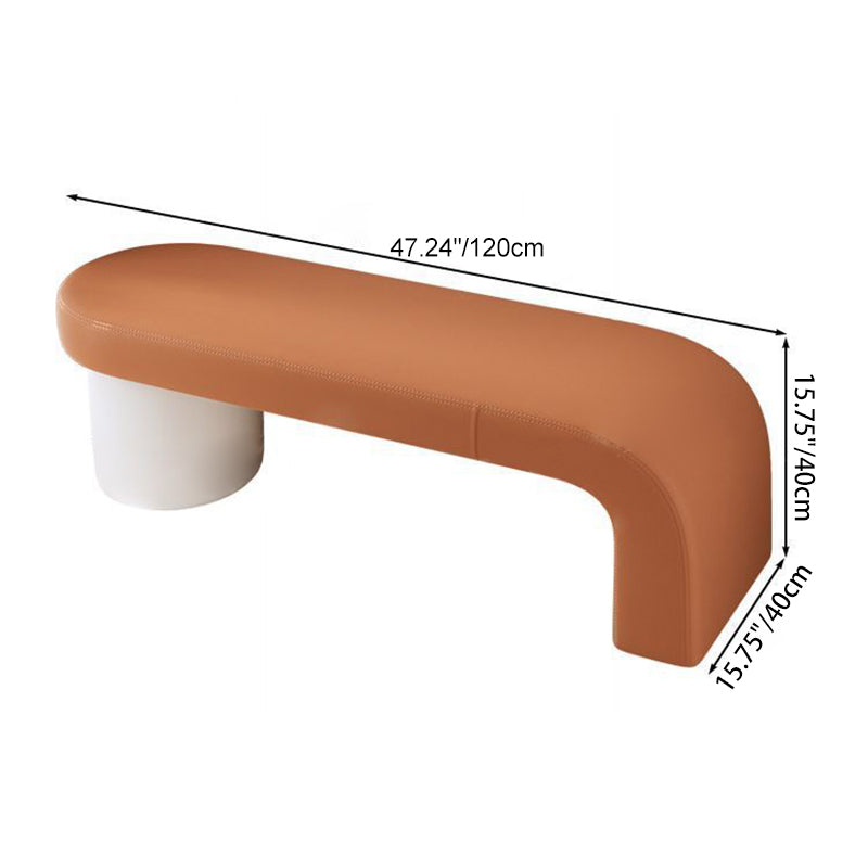 Contemporary Nordic Rectangle Cylinder Faux Leather Pine Backless Armless Bench For Entryways