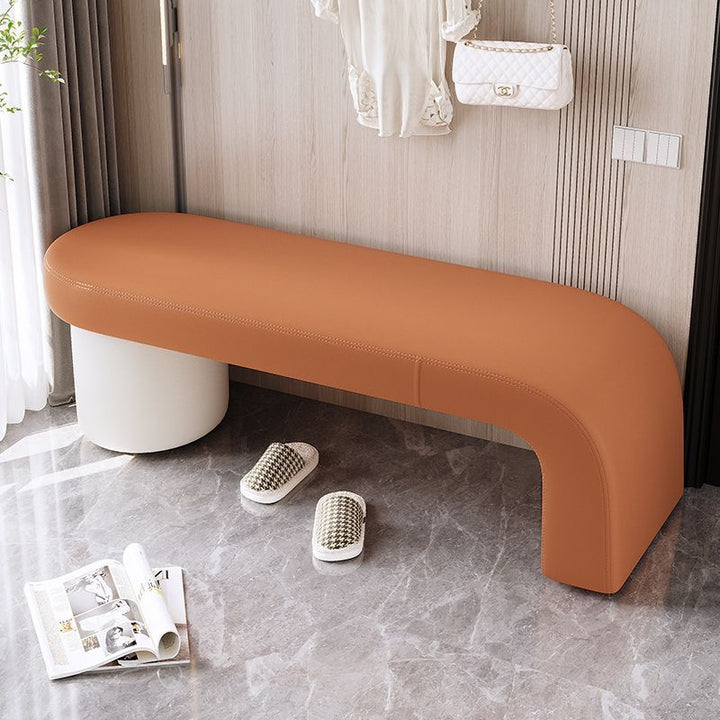 Contemporary Nordic Rectangle Cylinder Faux Leather Pine Backless Armless Bench For Entryways