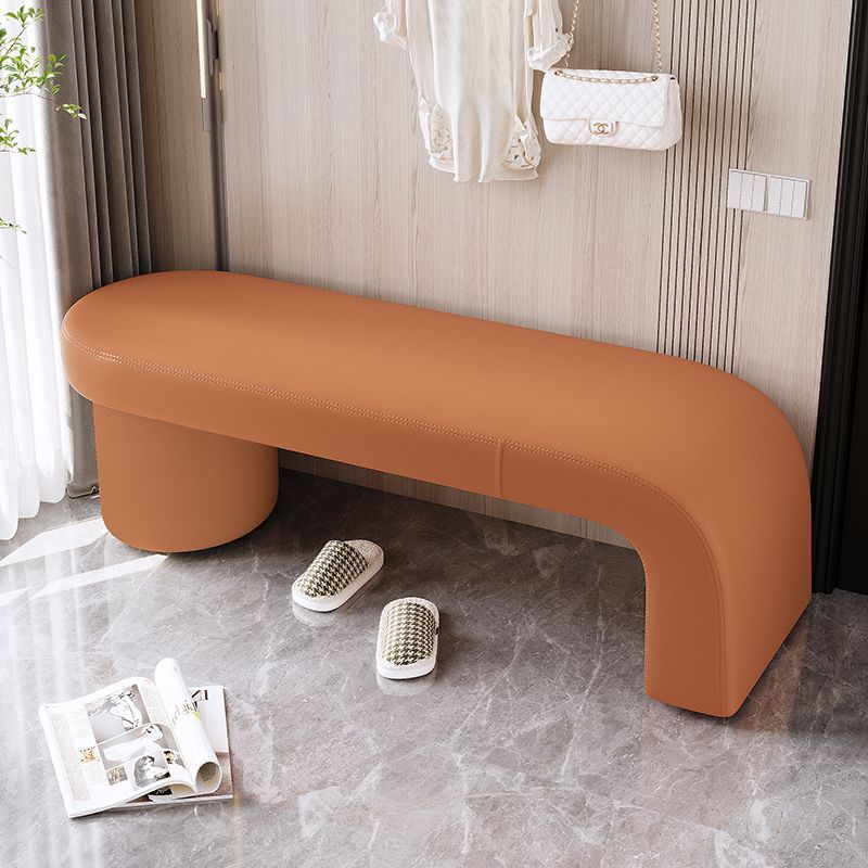 Contemporary Nordic Rectangle Cylinder Faux Leather Pine Backless Armless Bench For Entryways