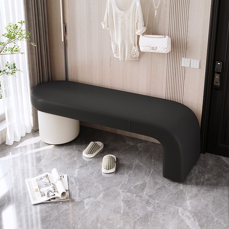 Contemporary Nordic Rectangle Cylinder Faux Leather Pine Backless Armless Bench For Entryways