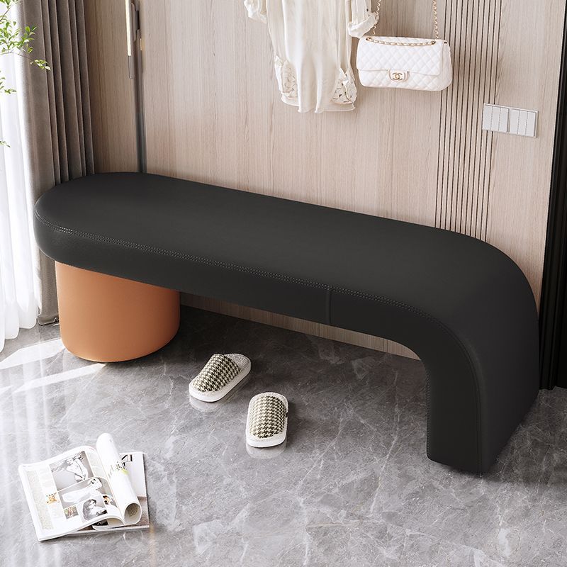 Contemporary Nordic Rectangle Cylinder Faux Leather Pine Backless Armless Bench For Entryways