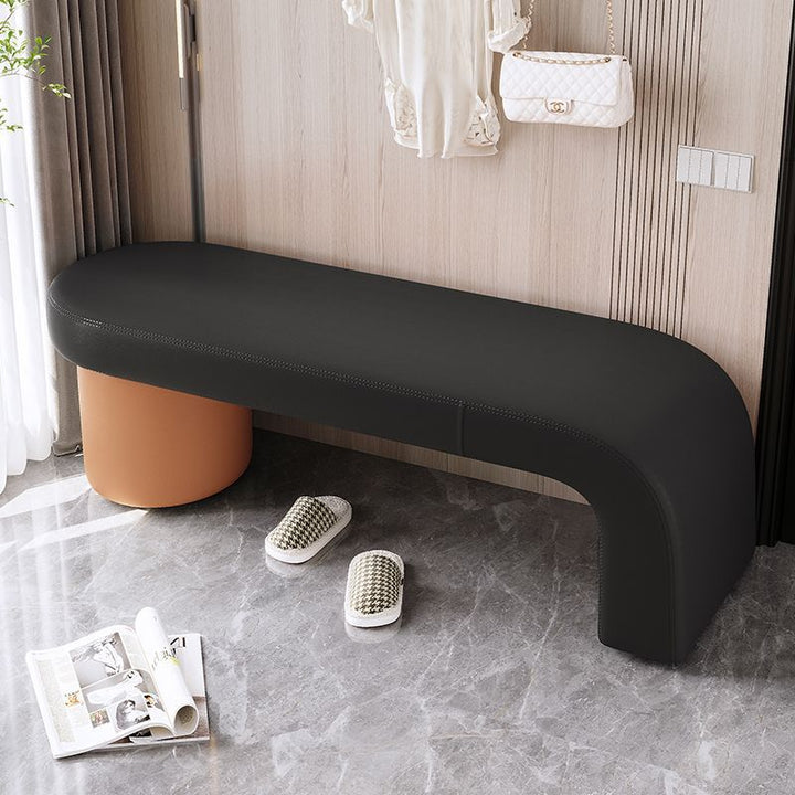 Contemporary Nordic Rectangle Cylinder Faux Leather Pine Backless Armless Bench For Entryways