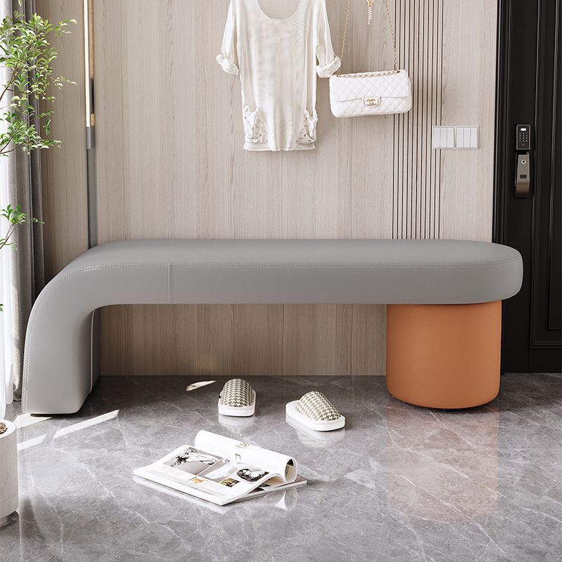 Contemporary Nordic Rectangle Cylinder Faux Leather Pine Backless Armless Bench For Entryways
