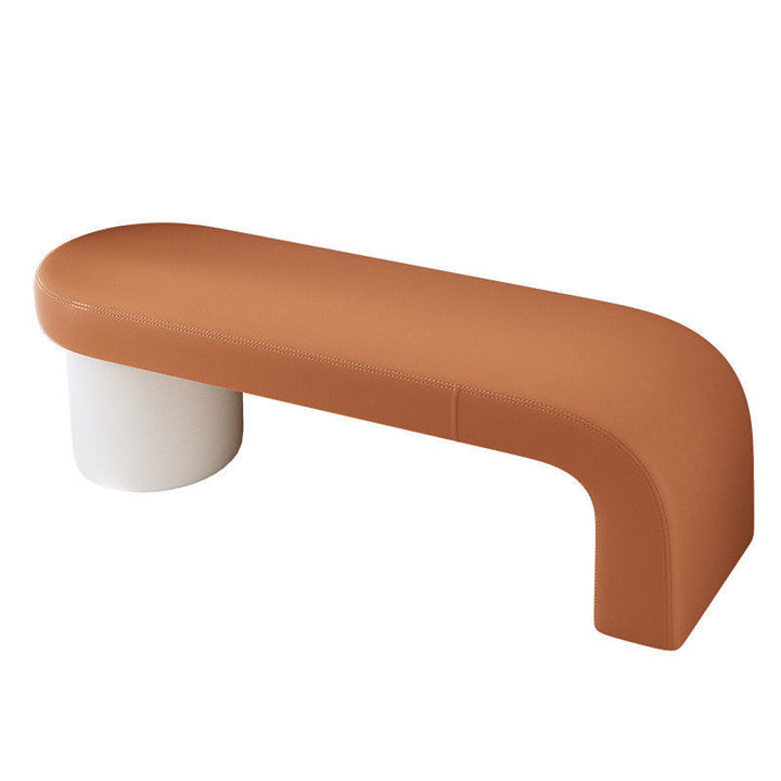 Contemporary Nordic Rectangle Cylinder Faux Leather Pine Backless Armless Bench For Entryways